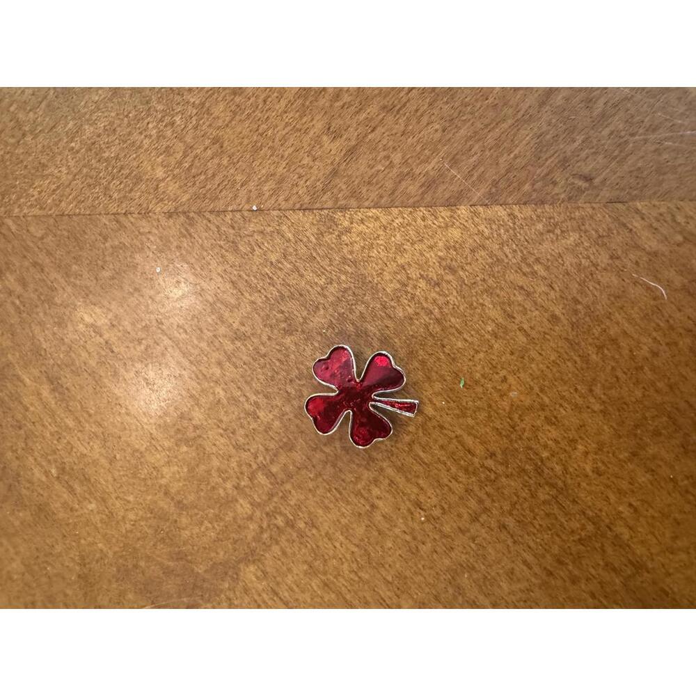 Vintage Red and Silver Four-Leaf Clover Lapel Pin